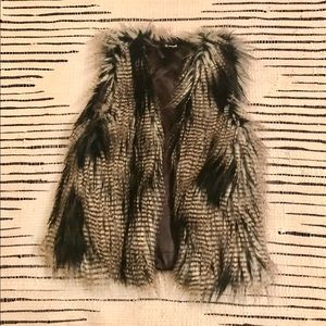 Divided Faux Fur Vest in Black and Cream